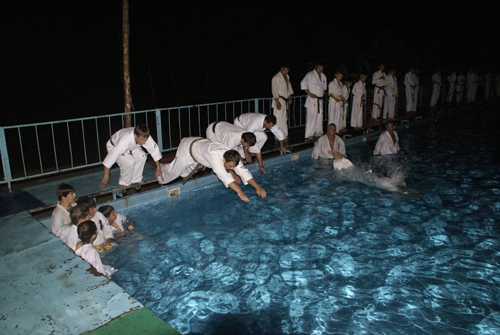 Тренировка каратэ в бассейне