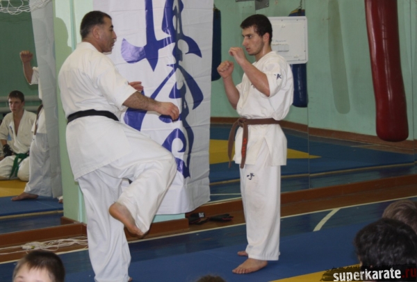 Тагир Таиров и Гига Шаматава демонстрируют технику кумитэ