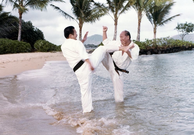 Бобби Лоу и Масутацу Ояма тренируются на берегу океана Бобби Лоу и Масутацу Ояма тренируются на берегу океана